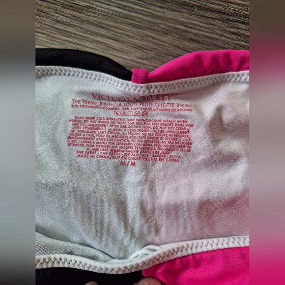 NEW Victoria's Secret string bikini color block small medium hot pink black - Picture 4 of 5